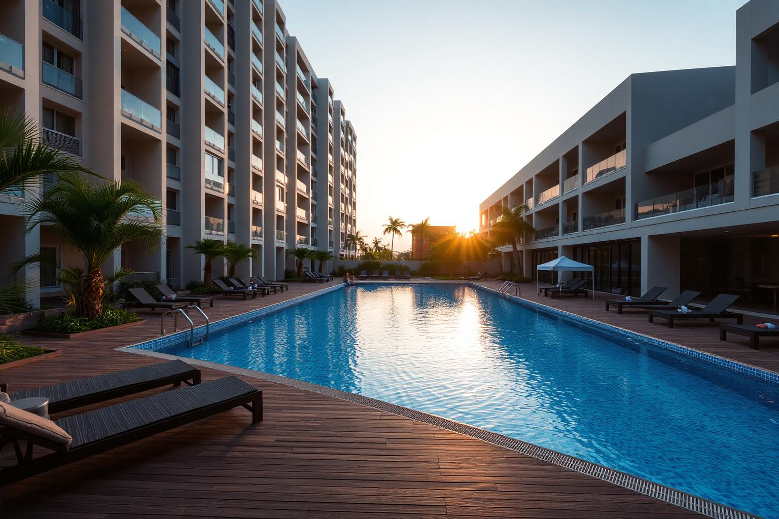 Área de lazer com piscina de um empreendimento Alvôre